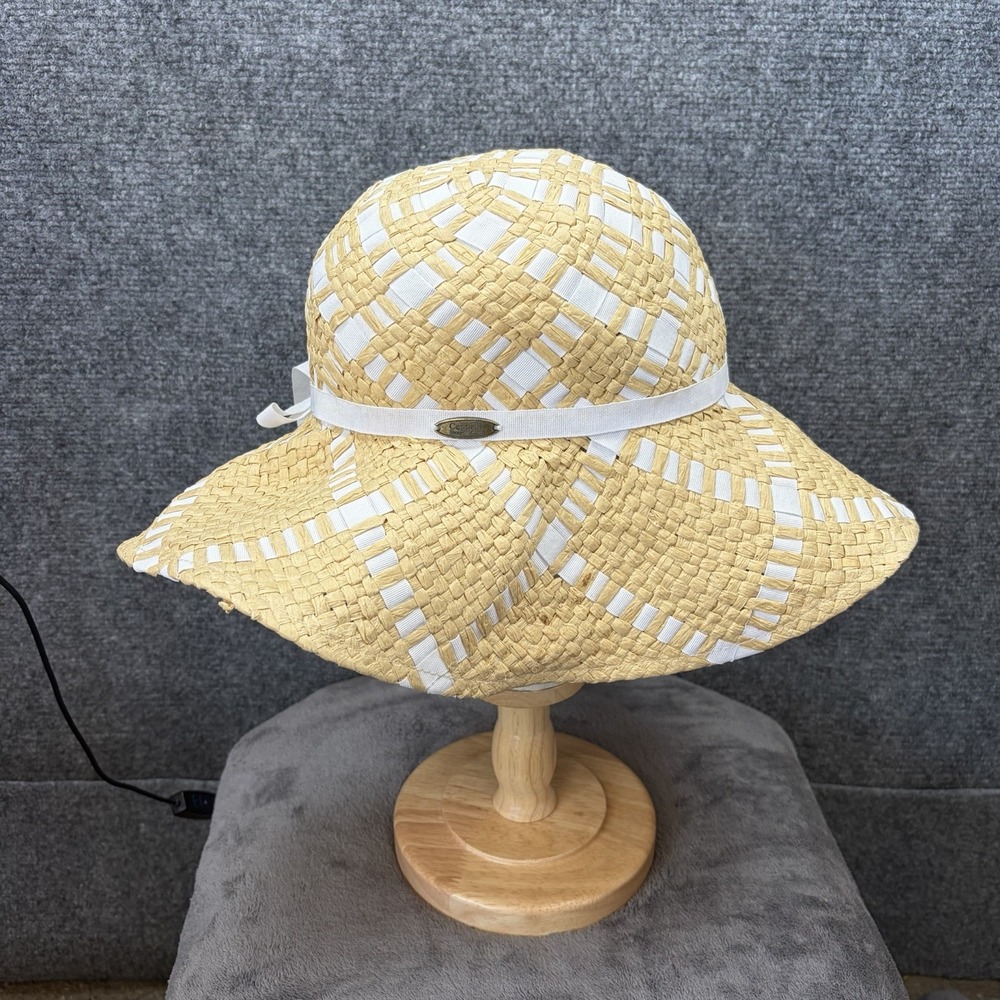 Cappelli Straworld Sun Hat Women One Size Cream White Woven Floppy Beach Bow